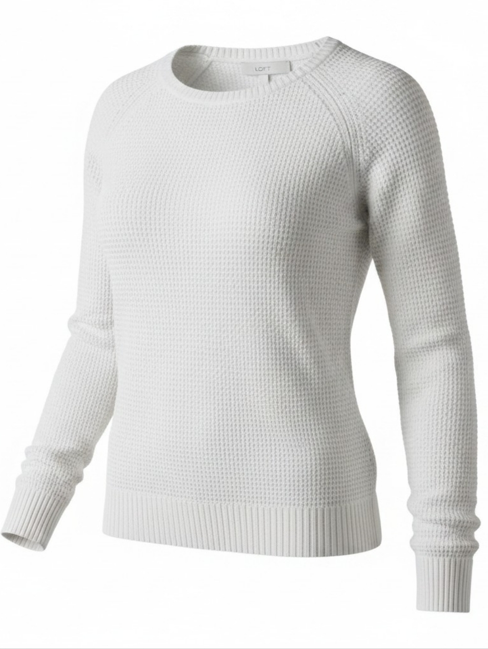 LOFT | Classic Ivory Textured Honeycomb Waffle Knit Neutral Crewneck Sweater | S